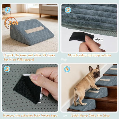 Foam Dog Ramp for Stairs, Low-Impact Climbing Dog Stairs for Senior Dogs | 5.1"H, 2 Pack, 40D High-Density Foam Won't Collapse, Protects Joints, Anti-Slip & Self-Sticky Pads, Washable Cover, Grey