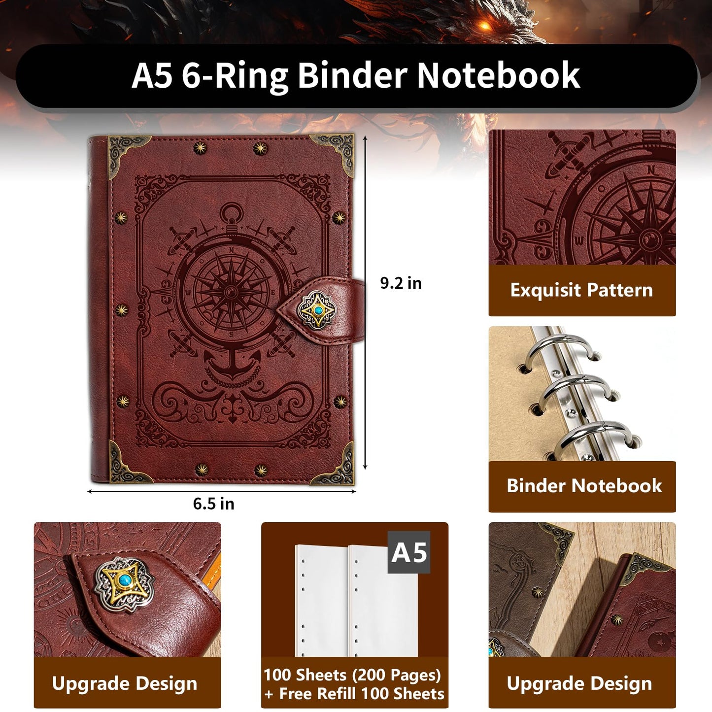 DUROTAN Compass Journal Notebook Gift Set Unique A5 Binder 400 Page