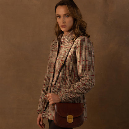 Time Resistance Leather Crossbody Bag – Saddle Bag with Magnetic Closure - Leather Messenger Bag for Women (Brown)