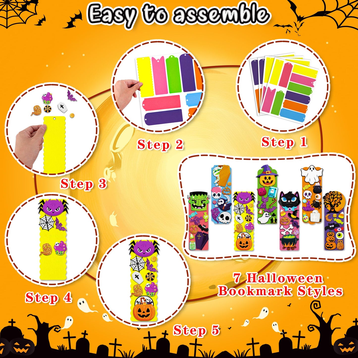 80UncleKimby 40 Sets Halloween Bookmark DIY Craft Kit with Stickers Accessories for Party Activities Craft Projects Gifts