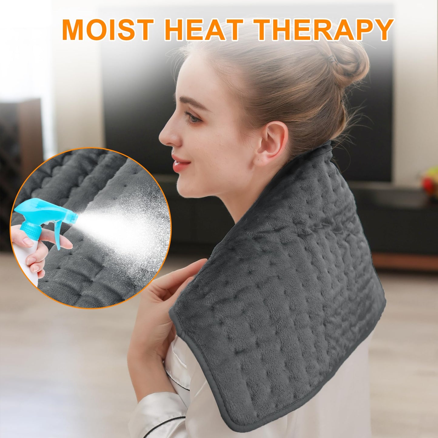 Heating Pad,Electric Heating Pads for Back,Neck,Abdomen,Moist Heating Pad for Shoulder,Knee,Arms,Legs,Dry/Moist Heat & Auto Shut Off,Birthday Gifts for Men and Women(Light Gray, 24''×12'')