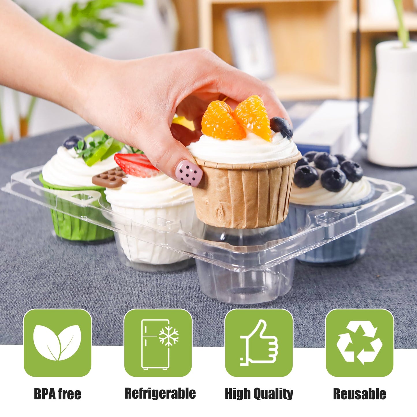 NPLUX 6 Count Cupcake Containers 60 Pack Cupcake Holders Clear Plastic Stackable Cupcake Boxes with Detachable Tall Dome Lids for 360 Cupcakes, BPA Free, Standard Size
