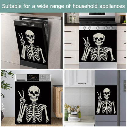 Halloween Skeleton Refrigerator Magnet Cover,Gothic Smiling Skull Washable Dishwasher Magnets Decorative Cover,Home Kitchen Decorative Dishwasher Front Panel Cover 23x26 Inch