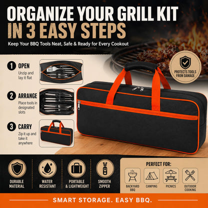 Grill Tool Storage Bag, Large Capacity Grill Accessory Storage for Outdoor Barbecue, Oxford Cloth Grilling Utensil Storager for Camping BBQ Enthusiasts (Only Bag Without Tools)