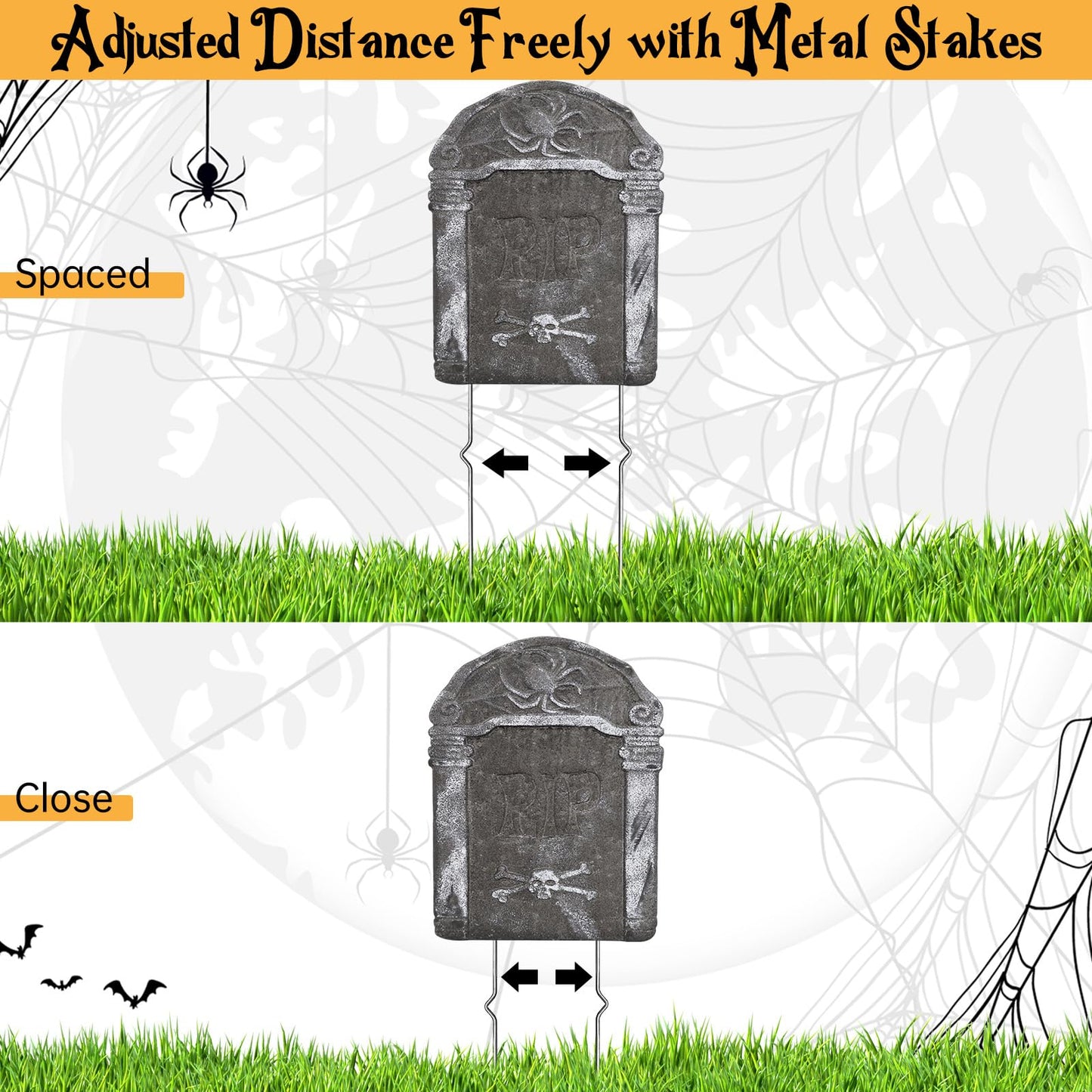 30PCS Halloween Metal Stakes,Heavy Duty 15.75''Tombstone Stakes,Foam Graveyard Sign Holders,Metal Stakes for Halloween Tombstone Yard Lawn Decorations