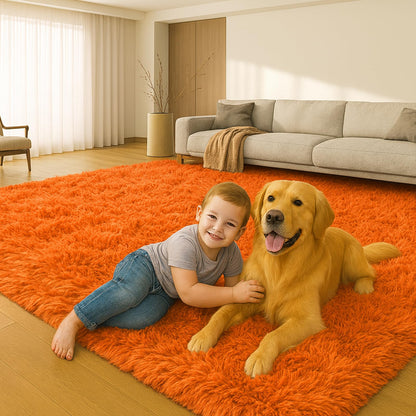 Mtandyx 5x7 Plush Fluffy Area Rugs, Large Soft Carpet, Upgraded Non-Slip Rectangular Rug for Living Room, Bedroom, Kids Room, Dorm,Modern Home Decor Aesthetic,Orange.