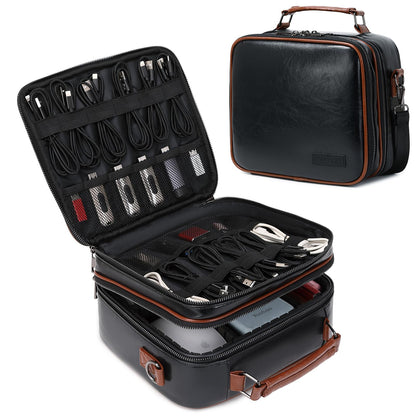 KYALOU Electronics Travel Organizer, Large Electronic Accessories Cable Case with Adjustable Dividers, Waterproof Tech Storage Bag Gifts with Double Layers for Cord, Charger, Power Bank - Black