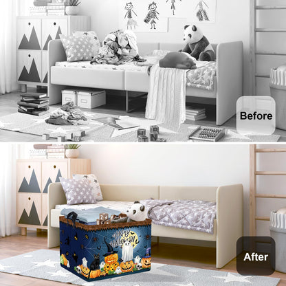HUUMONSS Halloween Baby Storage Basket Ghost Bat Pumpkin Collapsible Clothes Kids Laundry Hamper Large Boys Girls Gift Toy Box Bin for Nursery Room,Hat Witch,40*30*30 cm