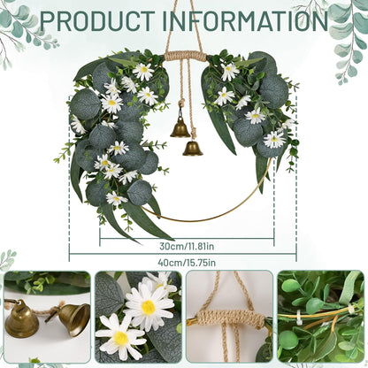 Kuabiz Spring Eucalyptus Wreath for Front Door 15.7" Artificial Spring Greenery Wreath with Olive Leaves Daisy Flower Summer Wreaths All Season for Farmhouse Porch Window Hanging Wall Home Decor