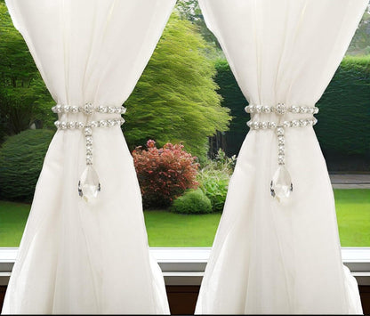SUQ I OME 1 Pair of Luxury Pearl Beaded Magnetic Curtain Tieback and Holdback Curtain Clips Curtain Buckle Curtain Holder Blingbling Curtain Holdbacks for Drapes,Pearl