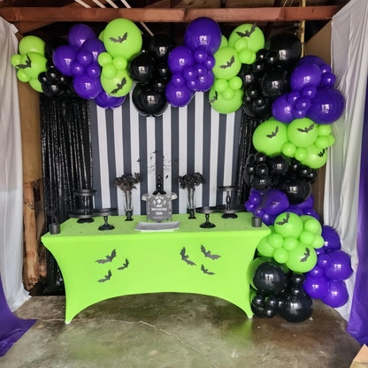 Halloween Balloon Arch Garland Kit with Big Spider DIY Balloons, Matte Black Lime Green Purple Metallic Latex Balloons Garland with Eye Balloons for Halloween Party Home Garden Outdoor Decorations