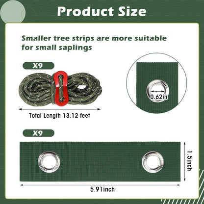 Sintuff 9 Set Heavy Duty Tree Stake Kit 5.91 Inches/ 15 cm Tree Straps for Staking and 13.12 ft/ 4 m Dock Lines Rope for Support Anchoring Home Leaning Plant Straightening Garden Tent (Green)