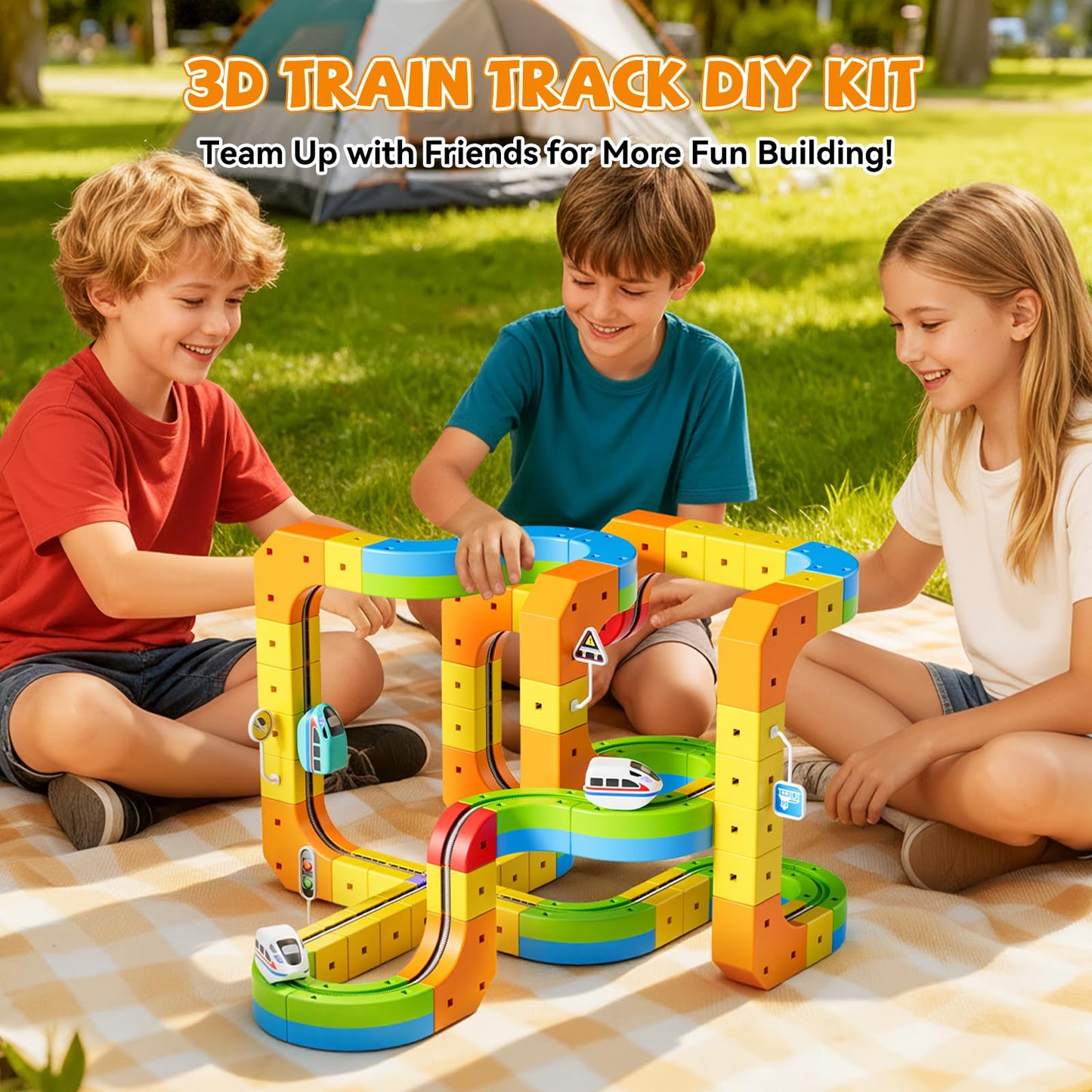 Upgrade Electric Train Set, 3D Cube Track-DIY Rail Cube Block Kit, STEM Gravity-Defying Motorized Trains Race Tracks Toys Gift for Kids Boys Girls Age 3 4 5 6 7 8+ (Master Set+2 Cars)