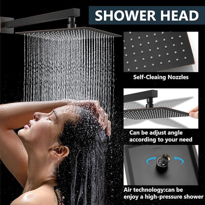 Aolemi Shower Faucet Set Rain Shower System with Handheld Spray Bathroom Shower Combo Rough-in Valve and Shower Trim Kit Included Oil Rubbed Bronze 16 Inch Wall Mount Shower Head