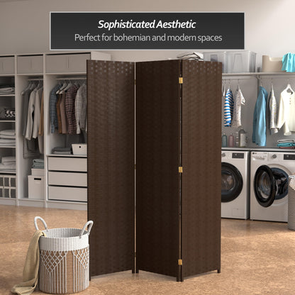 Red Lantern 6 ft. Tall Woven Fiber Room Divider, 3 Panels, Dark Mocha