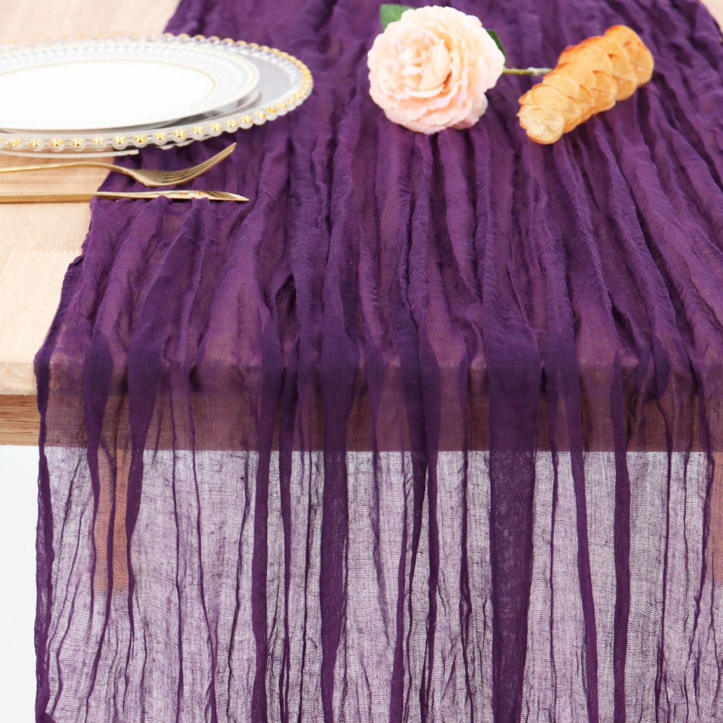 PATYDEST Purple Cheesecloth Table Runner 2 Pack 10FT Rustic Gauze Fabric Table Runners for Weddings Plum Cheese Cloth Table Runner Halloween Sheer Runner for Table Baby Shower Birthday Holiday Decor