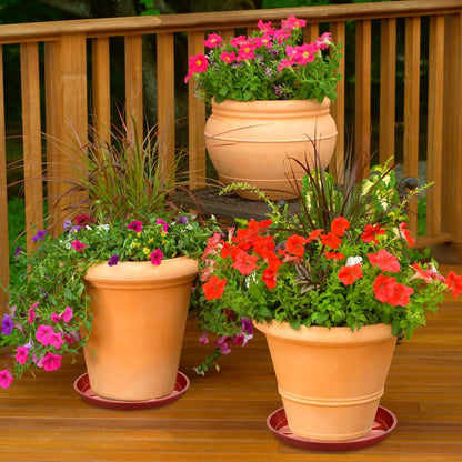 Kichwit 13.5 Inch (12 Inch Base) Plant Saucer, 4 Pack Round Plastic Plant Trays for Indoor & Outdoor, Brown