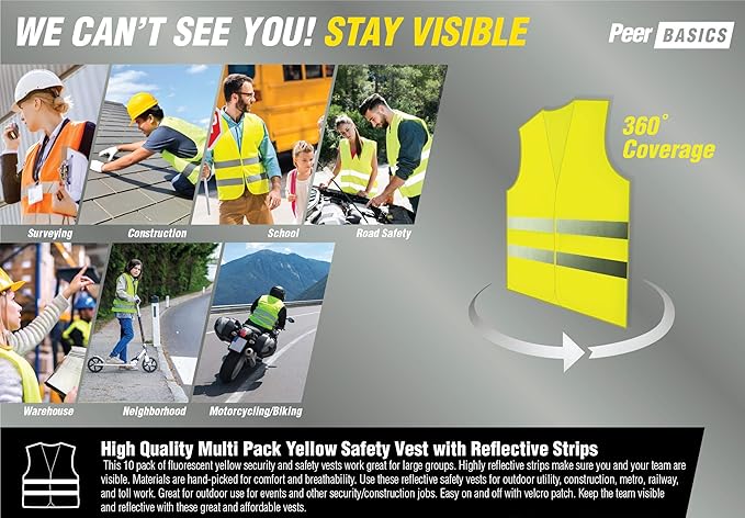 PeerBasics Safety Vests 20 Pack - Orange Reflective High Visibility, Men Women, Work, Cycling, Runner, Surveyor, Volunteer, Crossing Guard, Road, Construction