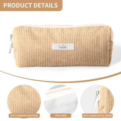 Purbert Pencil Bag Pen Case, Soft Corduroy Small Pencil Pouch Organizer with Zipper, Cute Pencil Case Pouch Stationery for Girls and Boys – Apricot