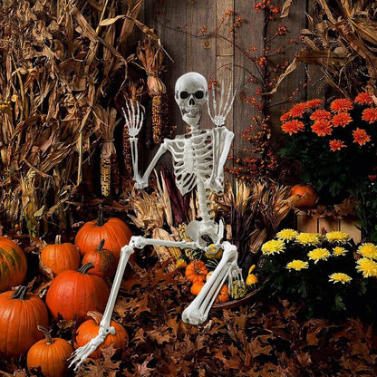 Lodou 5.4Ft Posable Life Size Human Adult Skeletons Plastic Human Bones with Movable Joints for Halloween Decoration