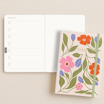 And Per Se 2026 Planner with Pattern-Daily, Weekly & 15-Monthly Leather Hardcover Planner, 5.7" x 8", Daily Schedule, Monthly Tabs, 100 GSM Thick Paper, Back Pocket(Botanical Floral)