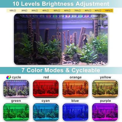 24/7 LED Aquarium Light, IP68 Waterproof Extendable Bracket Fish Tank Light with Timer, 7 Colors, 10 Level Adjustable Brightness, DIY Mode Full Spectrum Aquarium Plant Light for 18-24 Inch Fish Tank
