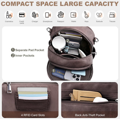 SYTRAH Small Backpack Purse for Women, Mini Backpack Vegan Leather with RFID Blocking & Tablet Pocket, Cute Shoulder Handbag for Travel, School & Work Coffee Brown