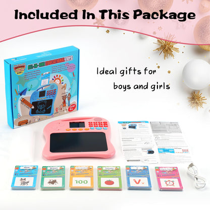 Kids Educational Learning Toys with Math Games,Talking Flash Cards and Writing Drawing Tablet, Speech Therapy Autism Sensory Toys Gifts for Toddler Preschool Activities Boys Girls Ages 3-10 (Pink)