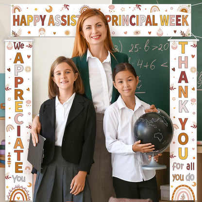 Fanfanwin 3 Pcs Happy Assistant Principal Week Banner Set Principal Appreciation Sign Banner We Appreciate Thank You Party Supplies Decorations for Men Women Education Workers