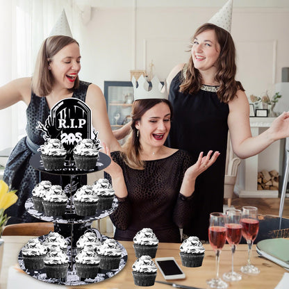 Keluna Death to My 20s Decorations - Party Supplies Rip to My 20s Birthday Decorations Reusable 3 Tier Cupcake Stand Dessert Tower Holder for Rip 20 Birthday Decorations