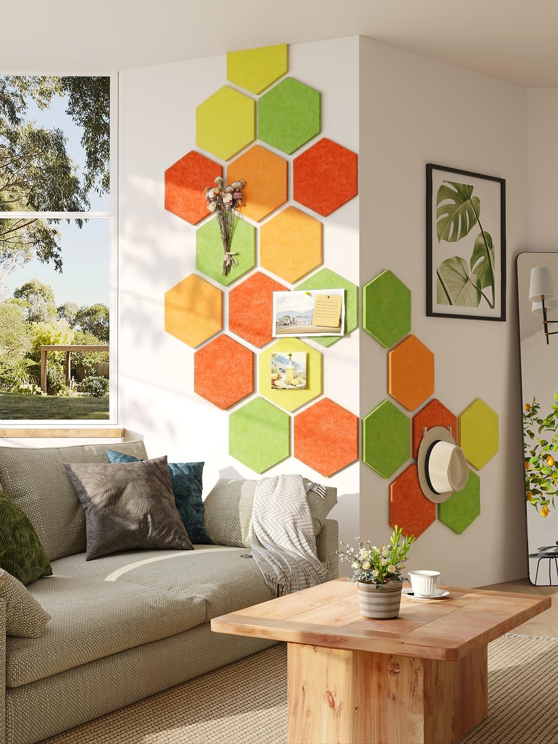 Uoisaiko 8 Pack Hexagon Felt Bulletin Board Tiles - 12" Large Thick Pin Board for Walls with 30 Push Pins, DIY Boards for Office Home School Decor, Aesthetic Hex Cork Board Alternative