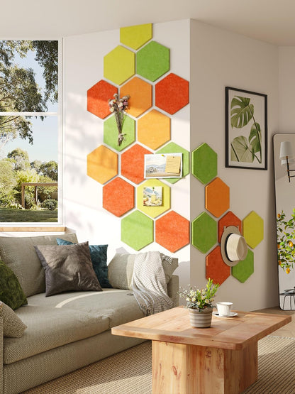 Uoisaiko 8 Pack Hexagon Felt Bulletin Board Tiles - 12" Large Thick Pin Board for Walls with 30 Push Pins, DIY Boards for Office Home School Decor, Aesthetic Hex Cork Board Alternative