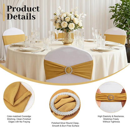 MehelloFeather Spandex Chair Sashes 50Pcs Chair Bows for Weddings Parties Holiday Celebrations and Event Decorations(Gold)