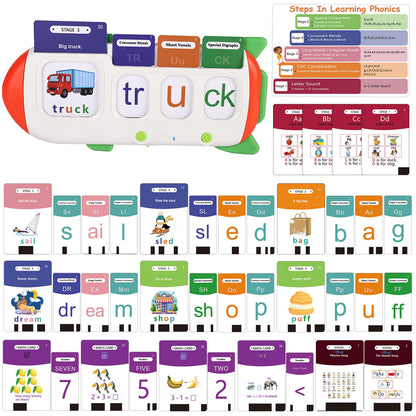 Phonics Flash Cards for Kids 3-8 - Learn to Read, Letter Sounds & Word Blending, Master Math Challenge- Homeschool Classroom Phonemic Awareness Toy, Preschool Kindergarten Learning Activities Gift