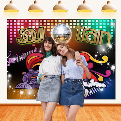 Qian 10x8FT 70's and 80's Disco Dancing Prom Party Decor Photo Background 70's Theme Photography Backdrop Neon Glow Photo Background Studio Props Banner