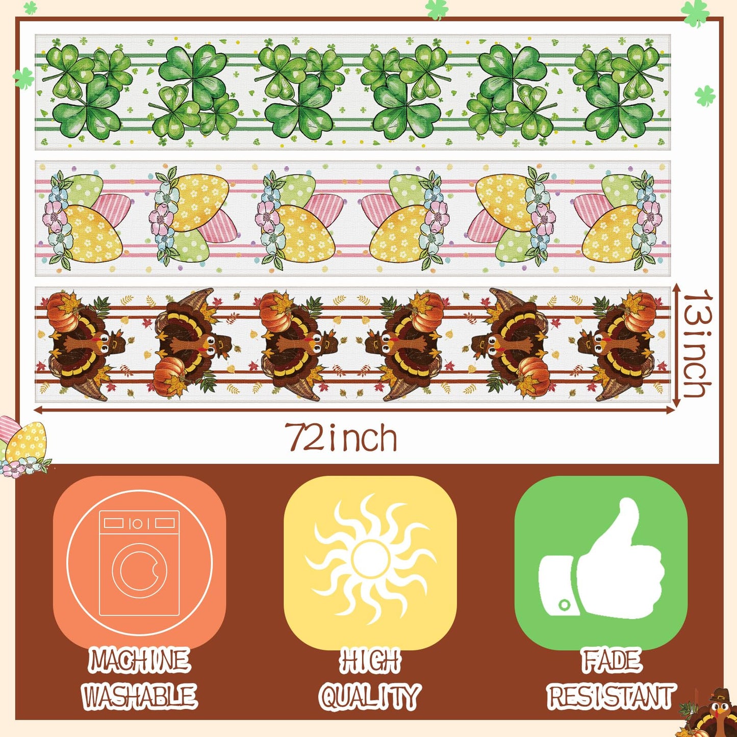 Honeydak 12 Pcs Holiday Table Runner Seasonal Farmhouse Table Decor 13 x 72 Inch Thanksgiving Christmas Decorations Fall Halloween for Home Party Dining Room Kitchen