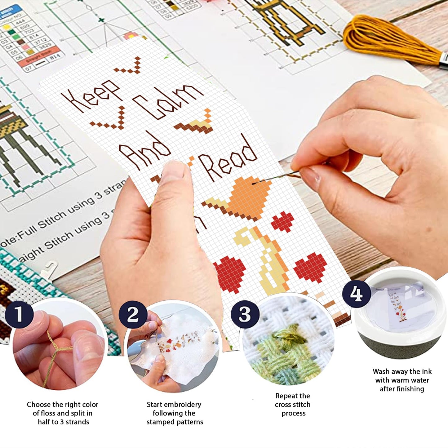 FREEBLOSS 12 Set Cross Stitch Bookmark Kit Bookshelves Stamped Cross Stitch