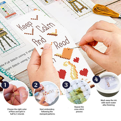 FREEBLOSS 12 Set Cross Stitch Bookmark Kit Bookshelves Stamped Cross Stitch
