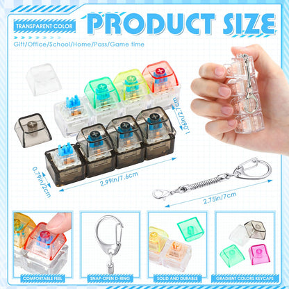 Halloscume 8 Pcs Silent and Click Keyboard Adult Fidget Clicker Toy 4-in-1 Keyboard Fidget Keychain Mechanical Key Button Clicker Stress Relief Gift for Office School Home (Transparent Color)