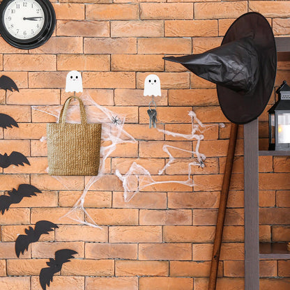 Whaline 6Pcs Halloween Ghost Hooks Cute Ghost Wood Coat Hook Decorative Towel Hanger Wall Mounted for Home Bathroom Bedroom Kitchen Entryway Decor