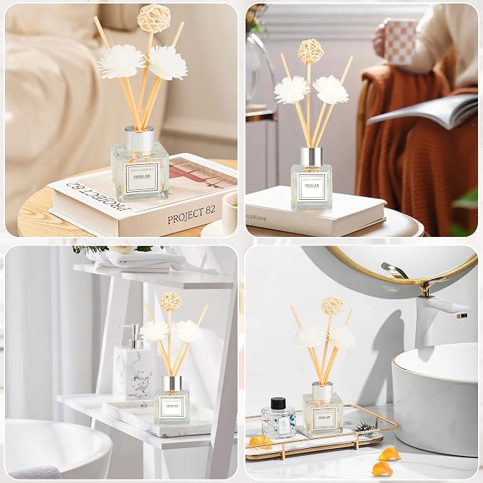 Reed Diffuser Set, 1.7 oz Scent Diffuser with Sticks, Lemon Scent for Bathroom Accessories Shelf Decor, Air Fresheners for Home, Home Fragrance Products, House Office Room Decor Aesthetic & Gift