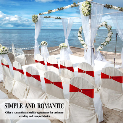 BOUBONI Red Chair Sashes 50 Pack Spandex Stretch Chair Band Sashes with Buckles for Folding Chairs Wedding Party Reception Baby Shower Events Banquet Decorations