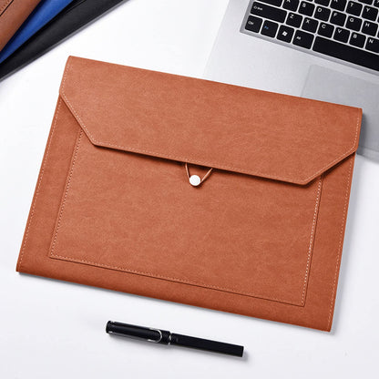 Yufocusqc PU Leather A4 File Folder Document Holder 2 Pockets Portfolio Envelope Folder Case with Elastic String 3/4 Inch Expansion (Brown)
