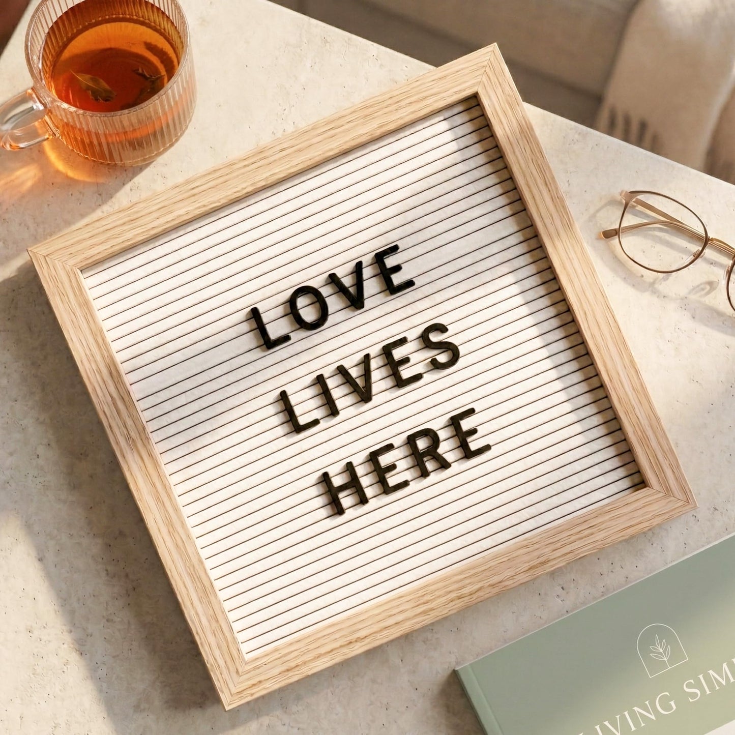 C CRYSTAL LEMON White Felt Letter Board 10x10 Inch with 336 Letters, Numbers & Symbols, Wood Frame Message Board with Easel Stand & Wall Hanger for Home, Office, Classroom & Announcements