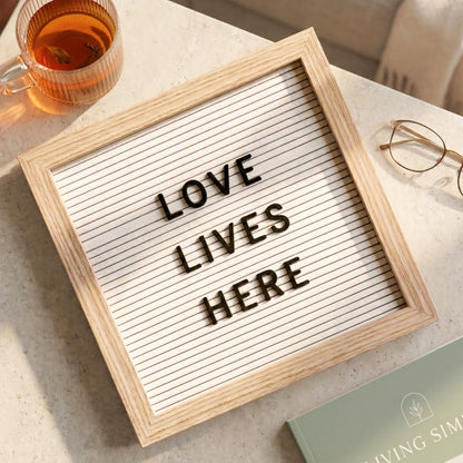 C CRYSTAL LEMON White Felt Letter Board 10x10 Inch with 336 Letters, Numbers & Symbols, Wood Frame Message Board with Easel Stand & Wall Hanger for Home, Office, Classroom & Announcements