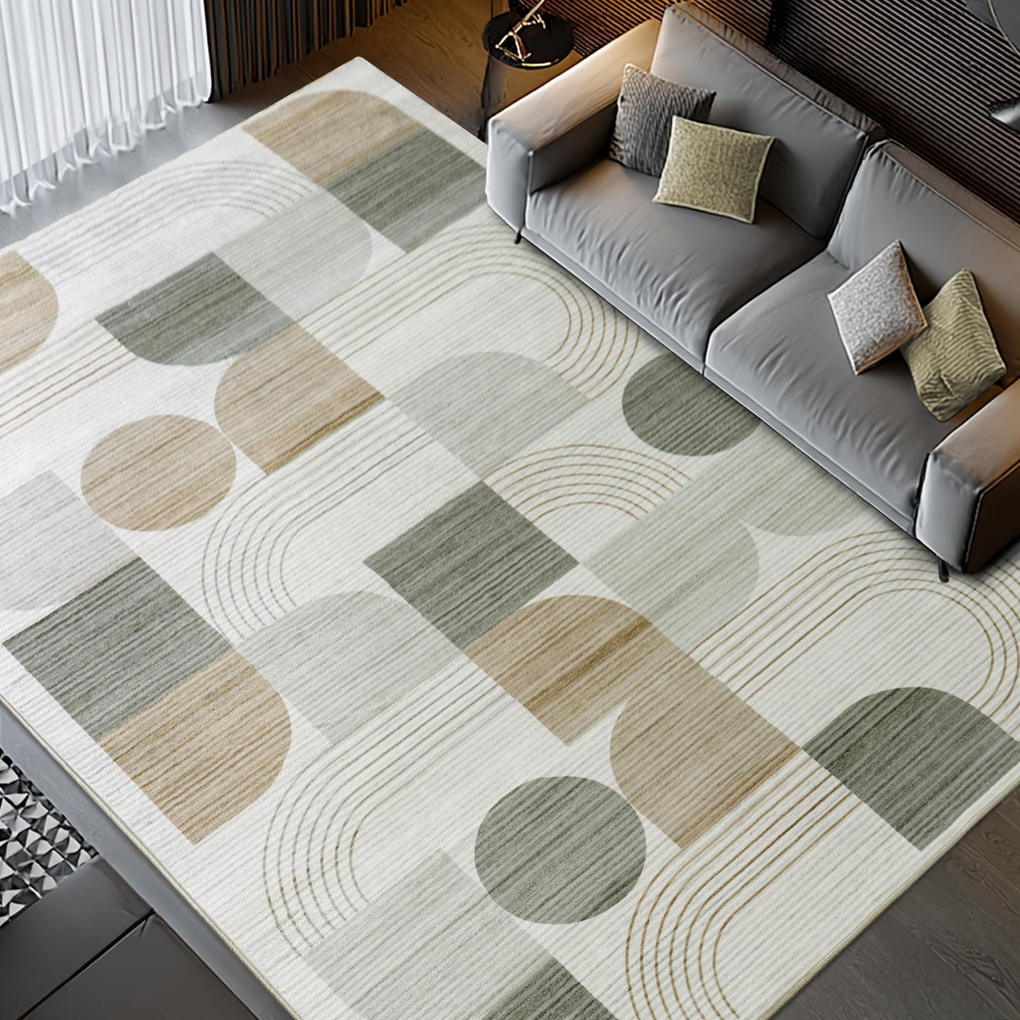QDUIDU Large Machine Washable 8x10 Area Rug, Soft Modern Geometric Abstract Beige Rugs for Bedroom Living Room, Non-Shedding Faux Wool Indoor Throw Floor Carpet for Office Entryway Dining Room Decor