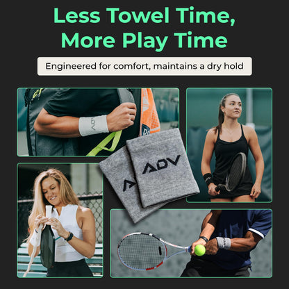 ADV Tennis Wristbands with New Age Polyester Cotton Blend - Ultra Absorbent Wrist Sweatbands - Doublewide & Slim Wrist Bands for Sweat - 4 Pack or 2 Pack (4-Pack Gray, M/L)