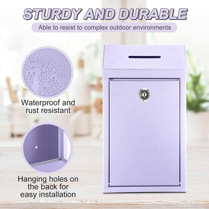 Metal Donation Cash Box Collection Safe Suggestion Box with Lock Wall Mounted Mailbox Delivery Ballot Container for Home Office Outdoor Door