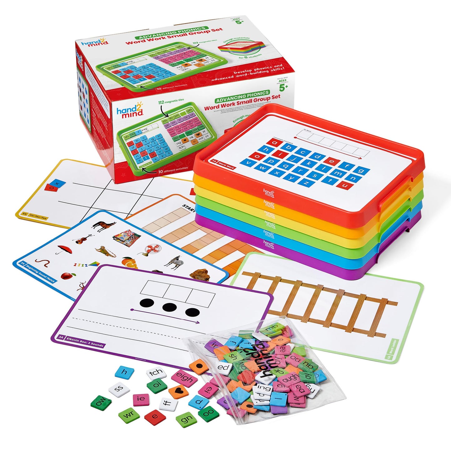 hand2mind Advancing Phonics Word Work Small Group Set, Magnetic Letter Tiles, Magnetic Letter Trays, Kindergarten Phonics Manipulatives, Phonemic Awareness, Science of Reading Classroom Materials