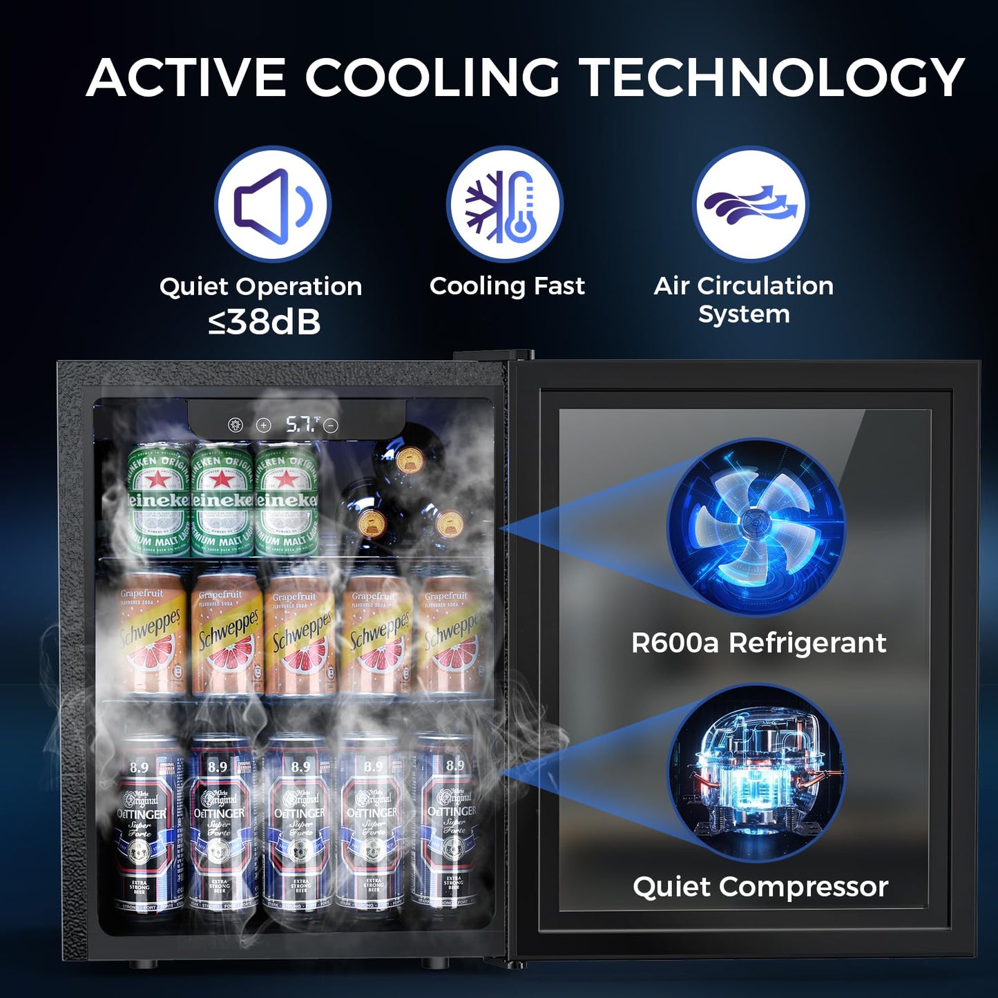 Electactic 68 Cans Beverage Refrigerator Cooler, 1.7 cu.ft Mini Fridge Glass Door Drink Cooler for Beer, Soda,Wine, Digital Temperature Control for Home Office Bar
